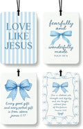 Inspirational Christian Car Air Freshener 4 Pcs, Blue Coquette Bow Religious Hanging Air Freshener for Cars Closet Drawer Boo