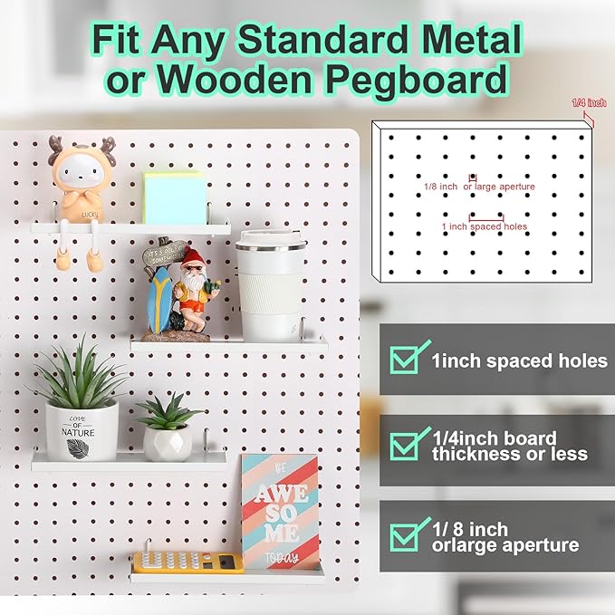 Lineshading 4 Pcs Pegboard Shelves, 12 x 5 Inch Metal Shelf Brackets Pegboard Tray Accessories Wall Organizer for Craft Room 