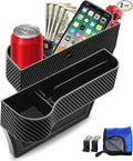 Car Seat Gap Filler, Premium Leather Car Seat Gap Filler Organizer with Cup Holder, Car Seat Organizer with Two Seat Hooks, Can Hold Cell Phone, Keys, Cards, Canned Drinks - 2 Pack, Black