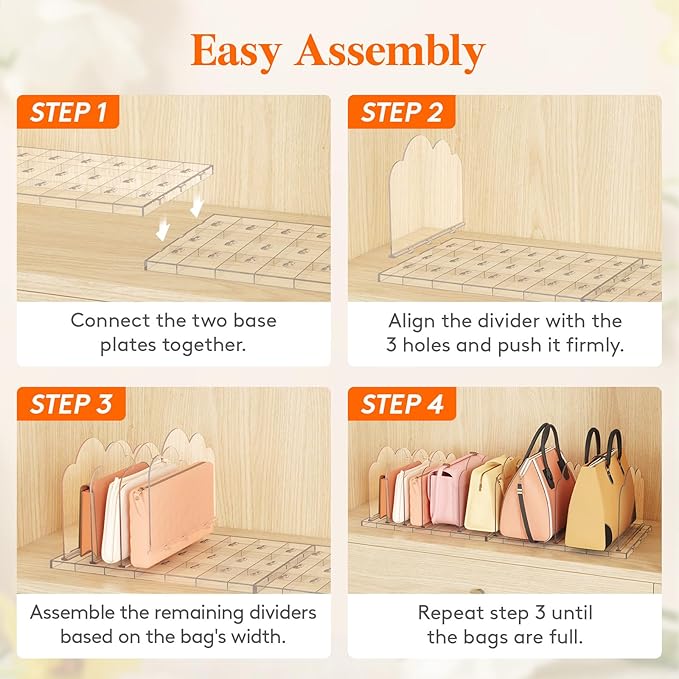Lifewit Purse Organizer for Closet, Clear Handbags Storage Organizer, Adjustable Clutch Purse Storage Organizer Holder for Cl