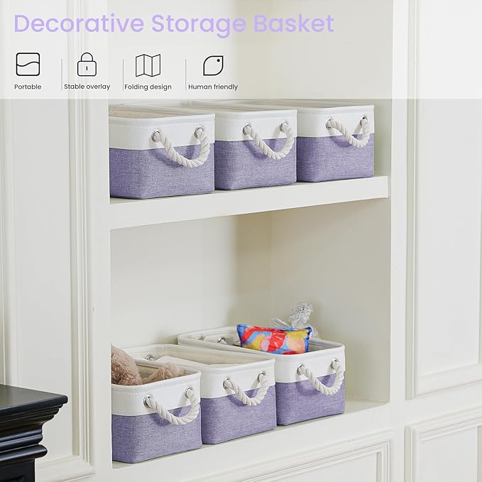 Storage Baskets for Shelves 11.8x7.9x5.2 Inch, Foldable Fabric Storage Bins with Handles, Small Storage Baskets for Organizin