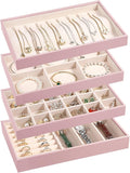 LANDICI Stackable Jewelry Organizer Trays 4 Set,PU Leather Jewelry Organizer Drawer,Jewelry Storage Display Tray for Earring 