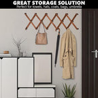 Amber Home Wood Accordion Wall Rack 17 Hooks (Pegs), Expandable Wall Mounted Hanger for Coat, Hat, Scarf, Coffee Mugs, X Shap