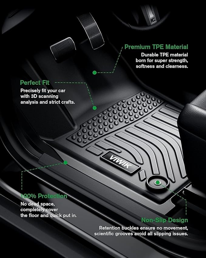 VIWIK Floor Mats Fit for Subaru Crosstrek 2024, All Weather Protection Custom Car Mats Full Set 1st & 2nd Row, TPE Rubber Liners Automotive Floor Liners Black Odorless Non-Slip