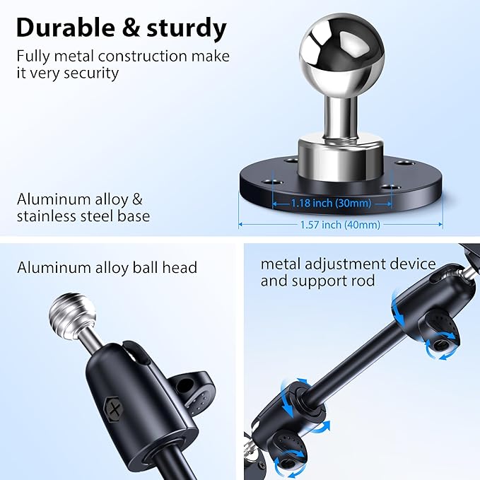 CreaDream Aluminum Tablet Mount for Truck, Tablet Holder for Car, Angle Adjustable with Drill Base, iPad Car Holder for Dashboard, Wall, Boat, Vehicle, Compatible with 4.7"-13" Tablets, iPads, Phones