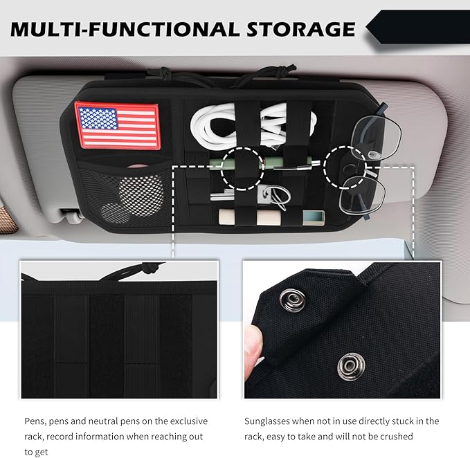 2026 New Car Visor Organizer with American Flag,High-Capacity Car Sun Visor Organizer for Storing Sunglasses/Pens/Driver'S Licence,Multifunctional Sunvisor Organizers with Zipper