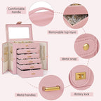 AKOZLIN 6-Tier Jewelry Box Organizer Functional 5 Drawers Leather Jewelry Storage Case for Women Girls Ring Necklace Earring 