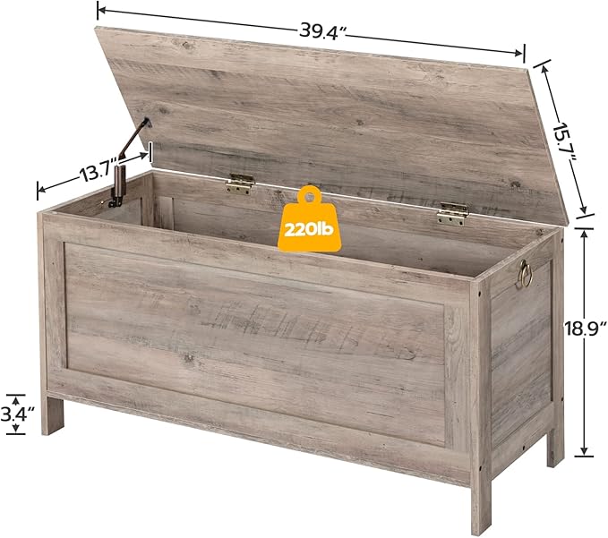HOOBRO Toy Box, Retro Wooden Look Storage Chest with Safety Hinge, Entryway Storage Bench Supports 220 lb, 39.4 x 15.7 x 18.9