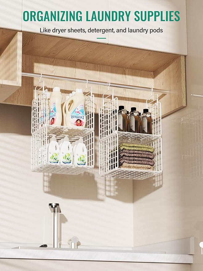 Hanging Closet Organizer, 4 Tier Metal Closet Organizers and Storage with 4 Hanging Hooks 4 S-Hooks for Wardrobe Laundry Room