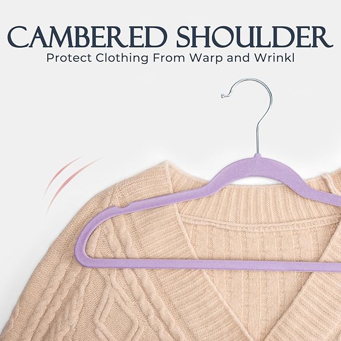 HOUSE DAY Lt-Purple Velvet Hangers 60 Pack, Non Slip Clothes Felt Hanger Heavy Duty for Coat, Premium Slim Space Saving Suit 