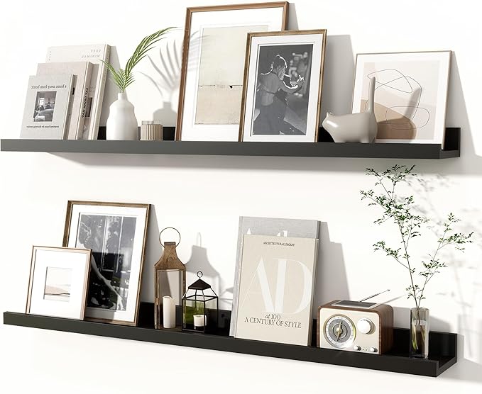 Fun Memories Picture Ledge Shelves Set of 2, 36 Inch Rustic Wall Mounted Floating Shelves with Lip for Home Storage and Décor