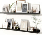 Fun Memories Picture Ledge Shelves Set of 2, 36 Inch Rustic Wall Mounted Floating Shelves with Lip for Home Storage and Décor