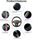 Genuine Leather Hand Sewn Steering Wheel Cover for Toyota RAV4 SUV 2019-2024 /Avalon 2019-2022 /Camry 2018-2024 /Corolla 2020-2025 Accessories, DIY Sew On Full-Wrap Steering Wheel Cover(Brown)