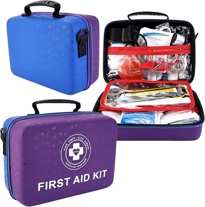 Large First Aid Kit - 410 Piece Dual-Color Emergency Kit with Hard Shell & Fluorescent Interior Coating, Professional Surviva