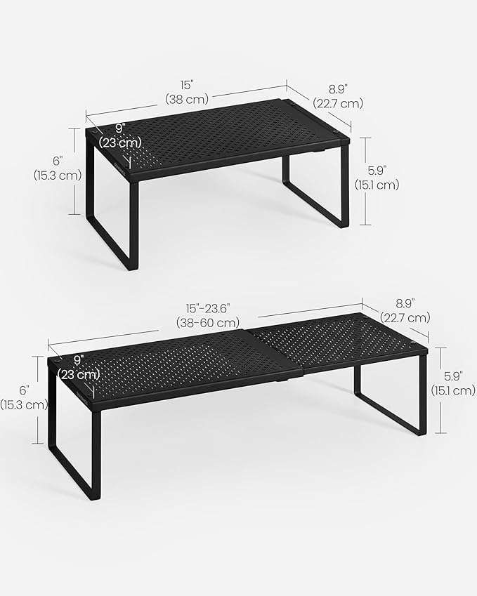 SONGMICS Spice Rack, Expandable Kitchen Countertop Shelf, Small Cupboard Organizer, Metal, Space-Saving Tabletop Shelf, Matte