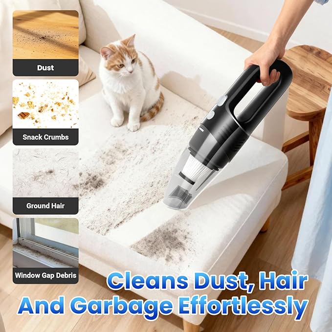Handheld Vacuum Cordless Car Vacuum Cleaner 11000PA High Power Portable 1.4lbs Lightweight Rechargeable with 2 Filter Multi-N