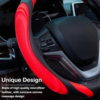 Concave Convex Massage Black Red Microfiber Leather Steering Wheel Cover, 14.5-15 Inch Non-Slip Breathable Microfiber Car Ste