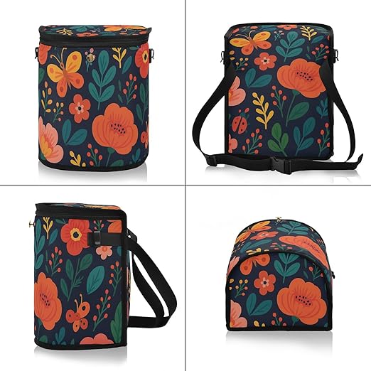 Flowers Car Trash Can with Lid Leak Proof Car Trash Bag Waterproof Car Garbage Can, Multipurpose Trash Bin Hanging for Minivan SUV Truck