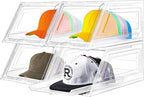 4 Pack Hat Organizer for Baseball Caps,Large Clear Cap Organizer with Drawer,Hats Holder Box for Closet with Sliding Tray,Sta