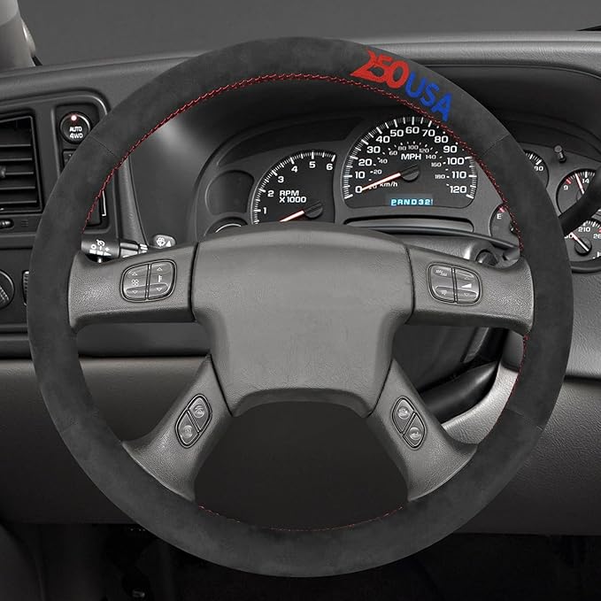 MEWANT USA 250th Anniversary Embroidered Hand Stitch Steering Wheel Cover for Chevy Silverado 1500 2003-2006 1500 Classic 2007 2500 2003-2006 2500HD Classic 2007 3500 9040 IT-Alcan Steering Wheel Wrap