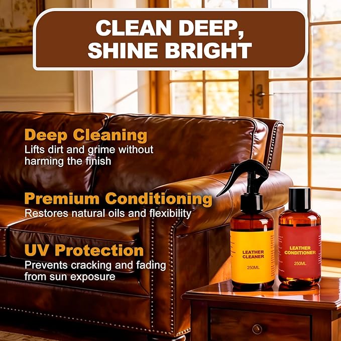 Leather Cleaner and Conditioner for Couch: Complete 2-Step Care Set for Car Interior Furniture Sofa Shoes Bags & Jackets - Re