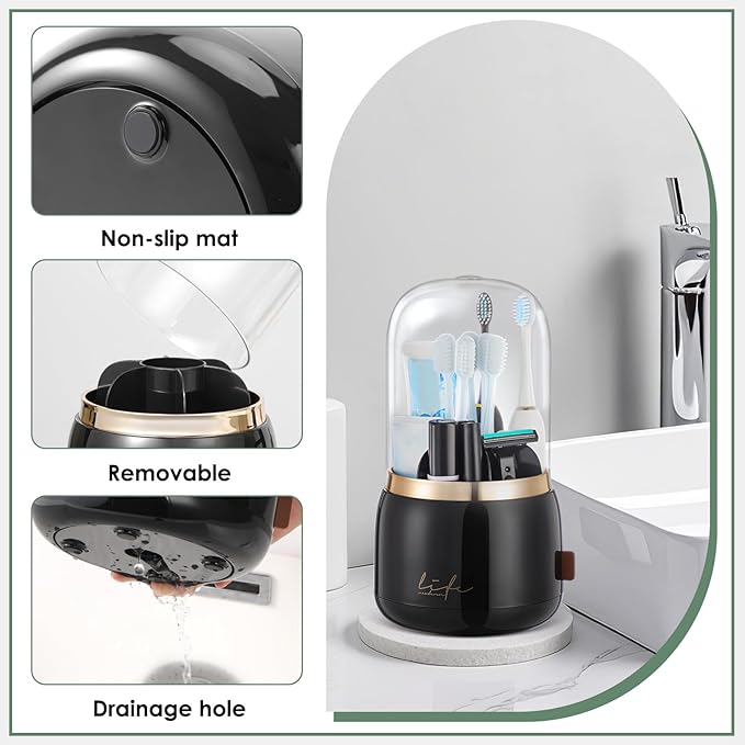Toothbrush Holders for Bathrooms,Rotating 5-Slot with Cover and Draining Water,Kids Electric Toothbrush Holder and Toothpaste