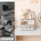 Yieach Acrylic Make up Organizers for Counter,Desk and Vanity,3 Pack Stackable Bathroom Counter Organizer with Drawers,Large 