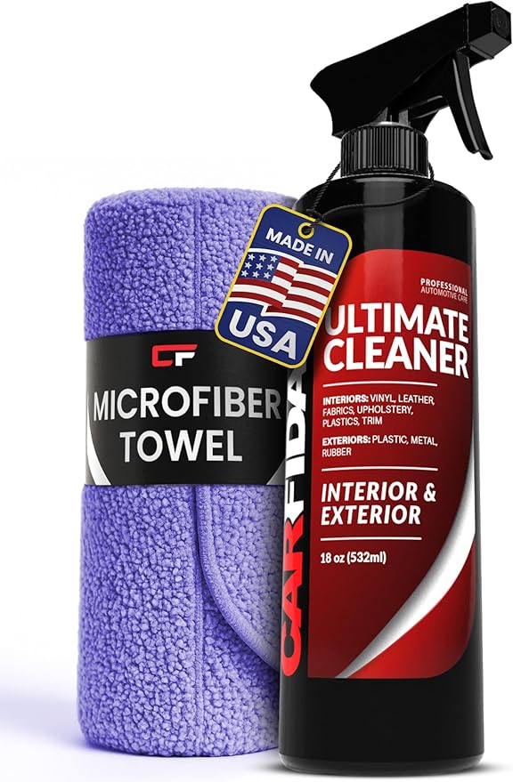 Carfidant Car Interior Cleaner – Stain Remover & Odor Eliminator – No Residue Finish – Safe on Leather, Fabric, Carpet & Plas