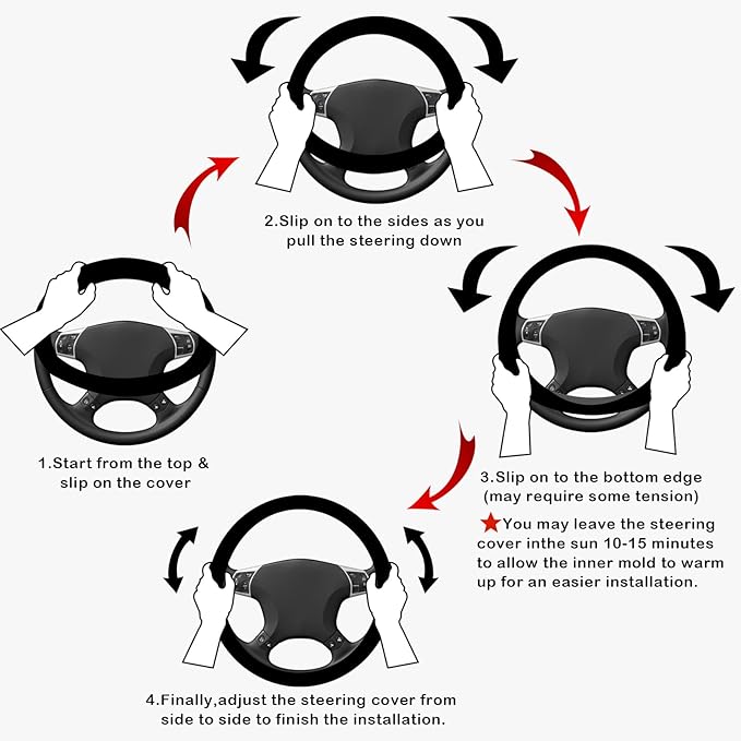 White Embroidery Butterfly Car Steering Wheel Cover,14.5-15 Inch Universal Leather Covers Breathable Anti-Slip Odorless Steer