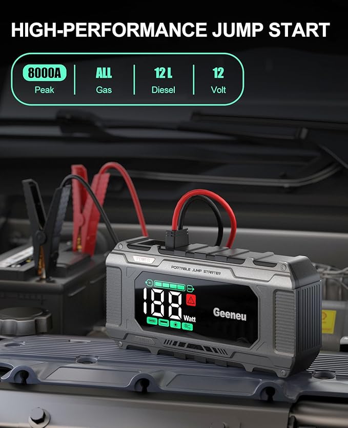 Car Battery Charger Jump Starter, 8000A Portable Jumper Starter with PD 65W Quick Charger, Jump Box 12V Battery Booster