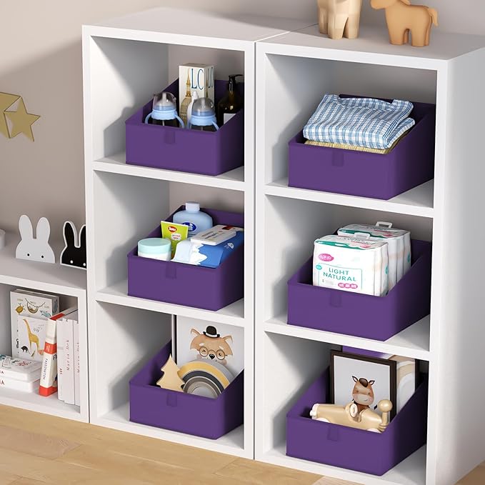 DIMJ Closet Storage Bins 8 Pack - Fabric Trapezoid Closet Organizer Bin, Foldable Storage Baskets for Shelves, Closet Shelf O