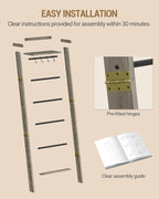 Hzuaneri Blanket Ladder Shelf, Decorative Quilt Rack, 7-Tier Farmhouse Ladder Holder Organizer with 4 Removable Hooks 7.9" D 