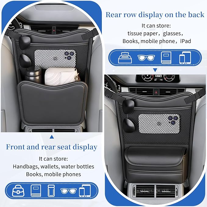 Car Back Seat Organizer with Double-Sided Storage & Tissue Holder, Universal Car Seat Gap Organizer & Car Storage Organizer, Fit for Sedans, SUVs, Trucks & Most Vehicles
