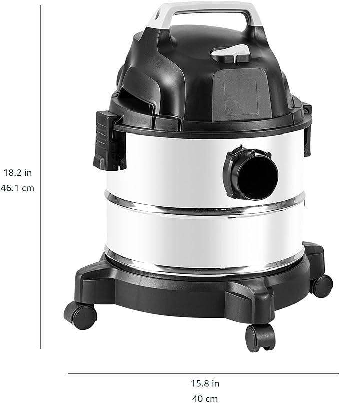 Amazon Basics Wet Dry Shop Vacuum Cleaner, 4 Gallon, 3 HP Stainless Steel, Grey/Black