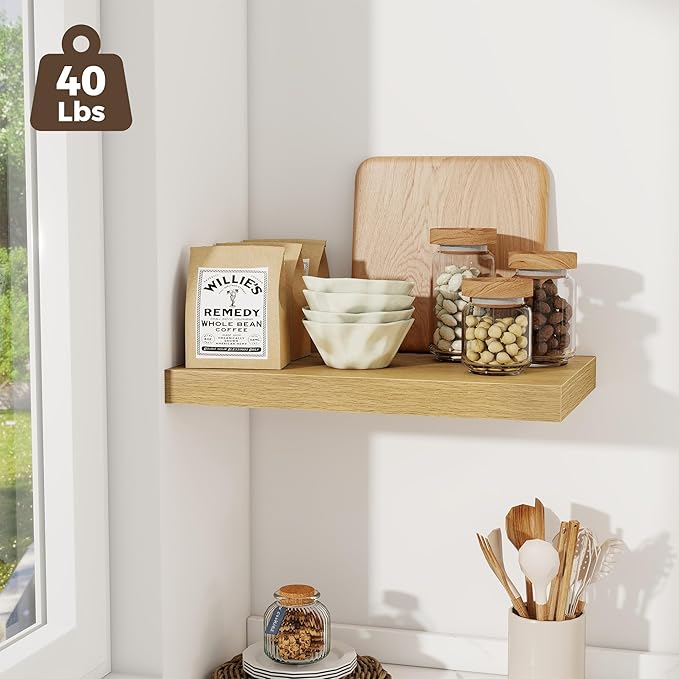 Fun Memories 12 Inch Deep Floating Shelves for Wall, 20 Inch Long Wall Mounted Storage Shelf with Invisible Brackets, 3 Pack 