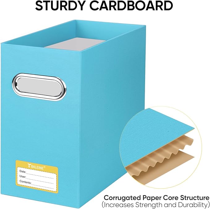 BALEINE File Organizer Box, Cardboard File Folder Organizer with Handle for Letter Size, Portable Collapsible Hanging Filing 