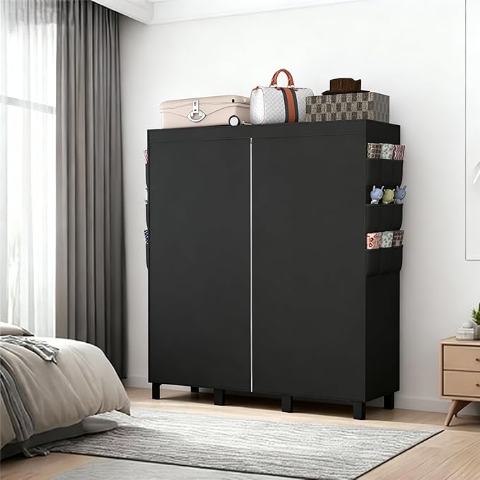 Portable Wardrobe, Clothes Organizer, Easy Hanger Wardrobe, Multiple Dividers and 3 Drawers, 6 Side Pockets Large Capacity (B