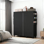 Portable Wardrobe, Clothes Organizer, Easy Hanger Wardrobe, Multiple Dividers and 3 Drawers, 6 Side Pockets Large Capacity (B