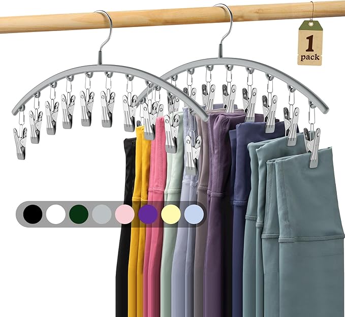 Volnamal Legging Organizer for Closet, Metal Yoga Pants Hanger w/Rubber Coated 1 Pack w/10 Clips Hold 10 Leggings, Hangers Sp