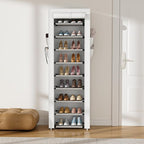 VILICK Shoe Rack with Cover Narrow Shoe Rack Organizer with 4 Side Pockets 10 Tier Tall Shoe Storage Shoe Shelf Holds 18-22 P