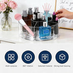 360° Rotating Acrylic Makeup Organizer, Clear Makeup Brush Holder & Pen Holder, Multi-Compartment Rotating Organizer for Cosm