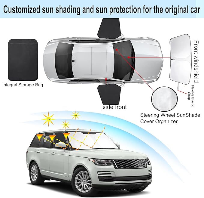 3PCS Car Window Shades Front Windshield Sun Shade Foldable Window Shade Custom Fit for 2013-2021 La-nd Ro-ver Range Rover (Not Fit Range Rover Sport) Shades Anti-UV Rays Block Heat