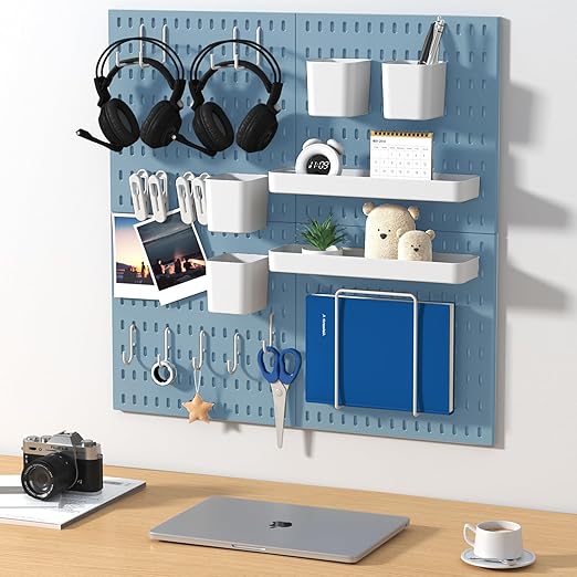 Peg Board Combination Kit, 4 Pegboards with 20 Accessories, Pegboard Wall Organizer for Office, Nursery & Home Storage, Key H