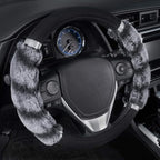BDK Bear Fur Plush Steering Wheel Cover - Cute Faux Wool Protector for Women Girls Fits Wheels 14.5-15 inch Two Tone Black/Gr