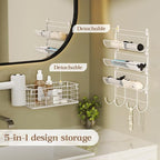 Wall-Mounted Hair Dryer Holder Styling Tool Organizer 4-Shelf Storage Wire Basket with Hook Heat Safe Rack for Hair-Straighte