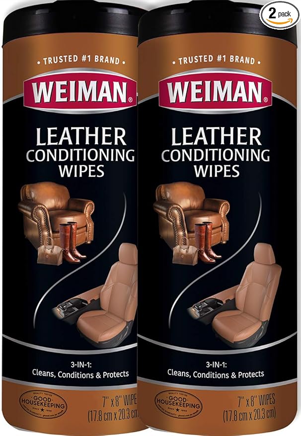 Weiman Leather Wipes - 2 Pack - Clean Condition UV Protection Help Prevent Cracking or Fading of Leather Furniture, Car Seats