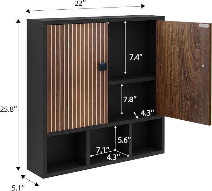 Bathroom Wall Cabinet,Wooden Medicine Cabinet with Fluted Doors Over The Toilet Storage Cabinet with Adjustable Shelf for Bat