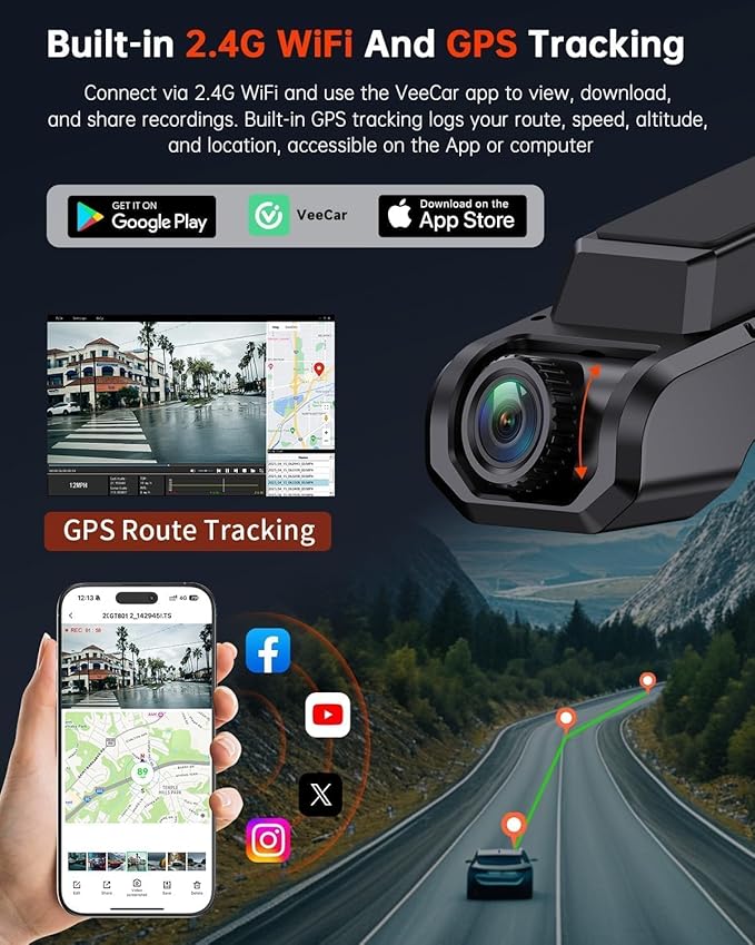 Dash Cam Front and Rear, 4K Ultra HD+1080P Dash Camera for Cars, Built-in Wi-Fi GPS, Included 32GB Card, 2.0'' IPS Screen Min