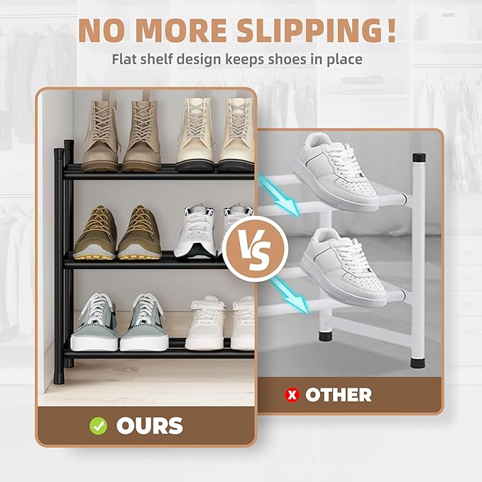 STORAGE MANIAC Long Expandable Shoe Rack, 18 Pairs Metal Wide Stackable Shoe Rack, Adjustable Shoes Shelf, Freestanding Shoes