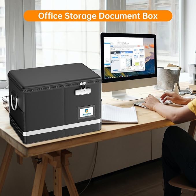 Fireproof Document Box,5200°F File Organizer Box with Lock,Foldable Filing Organizer Cabinet, Portable Safe Storage for Hangi